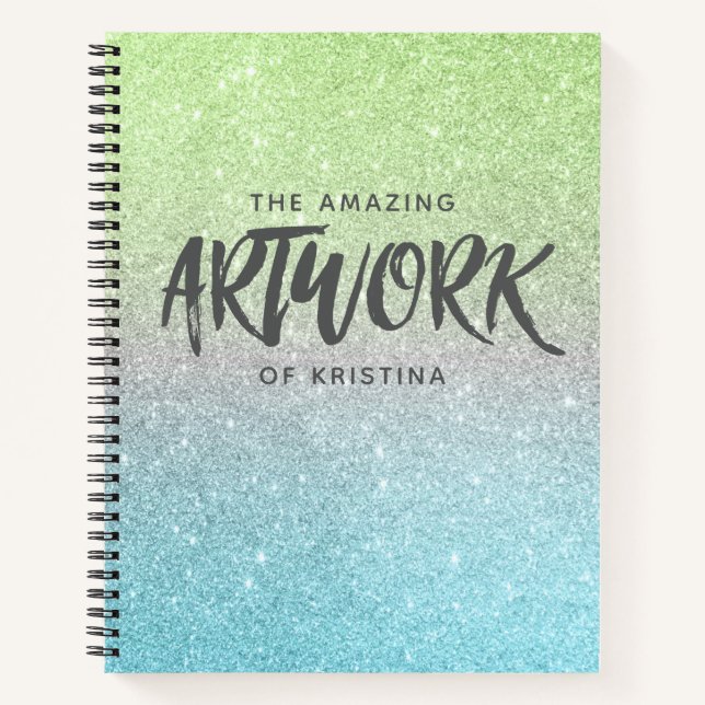 Artist Sketchbook Elegant Teal Green Glitter Notebook (Front)