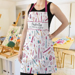 Artist Smock with Art Supplies, Personalised Name Apron<br><div class="desc">A fun apron featuring a pattern of art supplies and 2 lines of custom text.  Add the artist's name,  studio/school name,  etc.  Makes a great art teacher gift or change the size to a small and give to your favourite little Artist.</div>