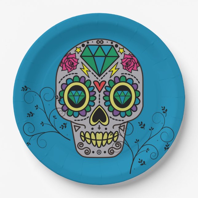 Artist Sugar Skull Pattern Mexican Day of the Dead Paper Plate (Front)