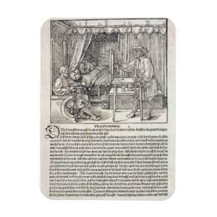 Artist using Durer's drawing machine to paint a fi Magnet