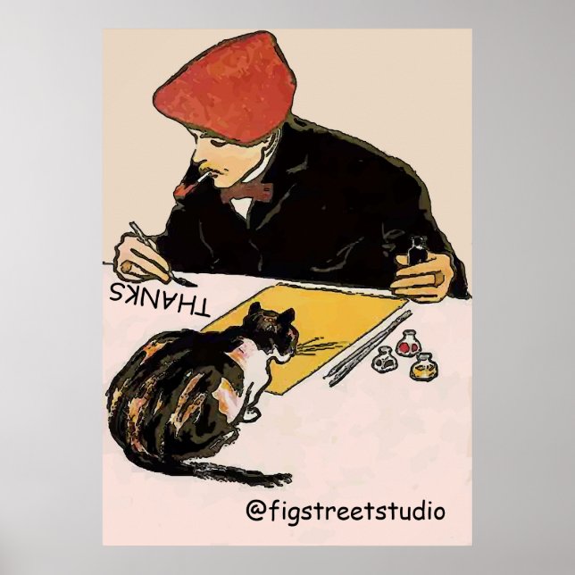 Artist with Cat, edit text Poster (Front)