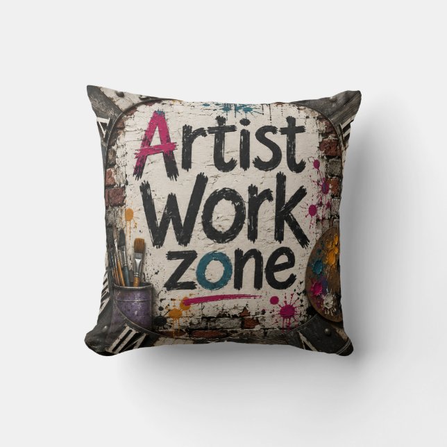 Artist Work Zone Creative Studio Gift for Artists Cushion (Front)