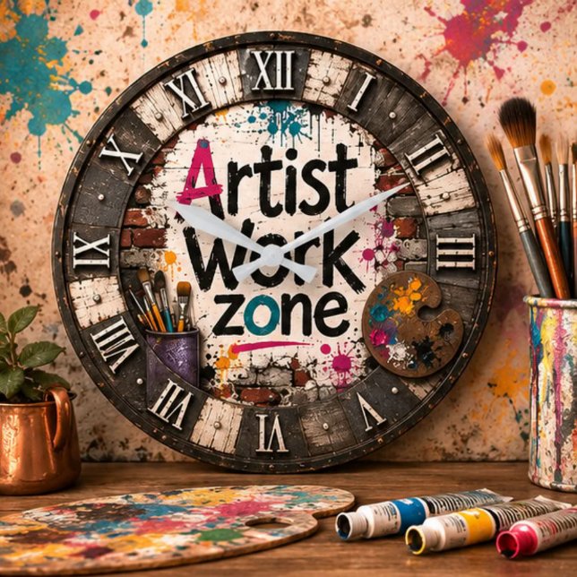 Artist Work Zone Creative Studio Gift for Artists Large Clock (Creator Uploaded)