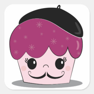 Artiste Cupcake Moustache Square Sticker