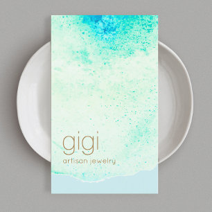 Artistic Abstract Aqua  Blue Watercolor Business Card
