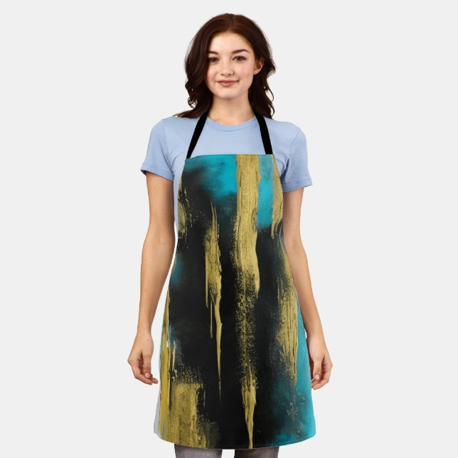 Artistic Abstract Art in Turquoise, Gold and Black Apron (Worn)