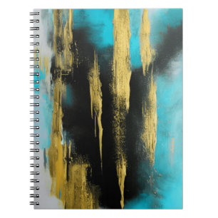 Artistic Abstract Art in Turquoise, Gold and Black Notebook