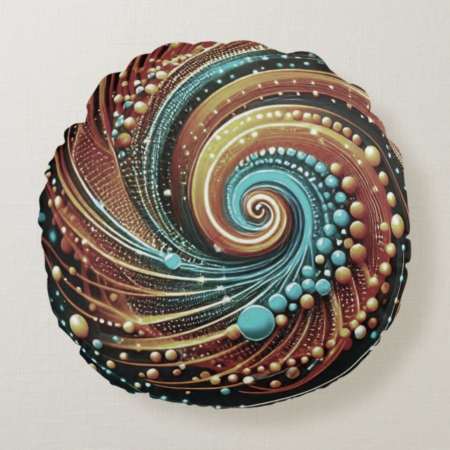 Artistic Abstract Blue and Copper Round Pillow (Front)