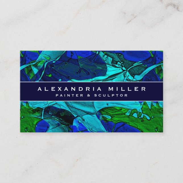 Artistic Abstract Blue Colour Splash Business Card (Front)