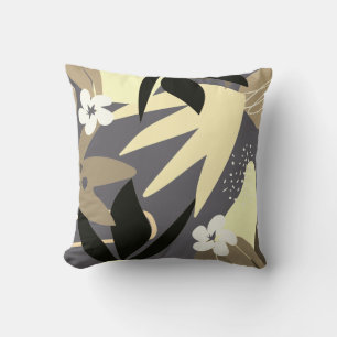 Artistic Abstract Botanical   Grey & Yellow Cushion