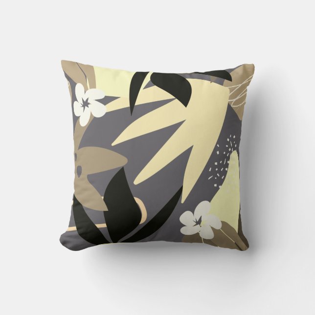 Artistic Abstract Botanical | Grey & Yellow Cushion (Front)