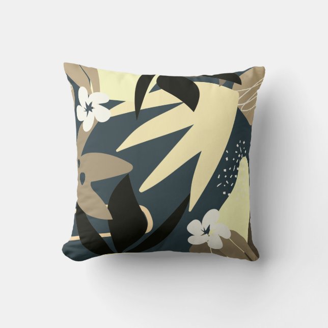 Artistic Abstract Botanical | Oxford Blue & Yellow Cushion (Front)