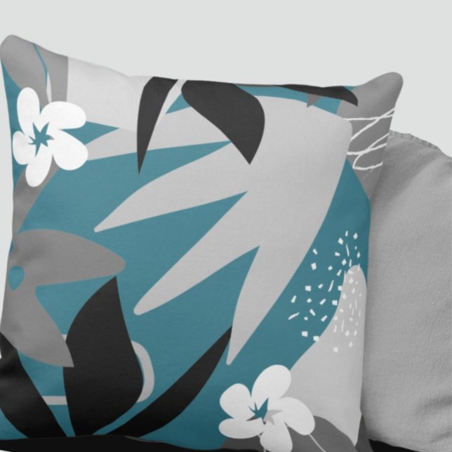 Artistic Abstract Botanical | Turquoise & Grey  Cushion (Creator Uploaded)