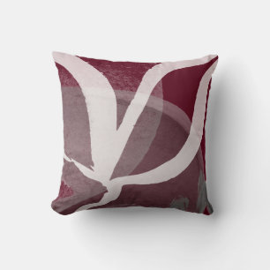 Artistic Abstract Design   Burgundy Grey & White Cushion