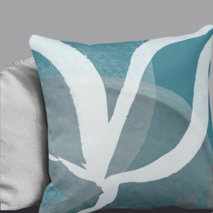 Artistic Abstract Design Turquoise Grey & White Cushion