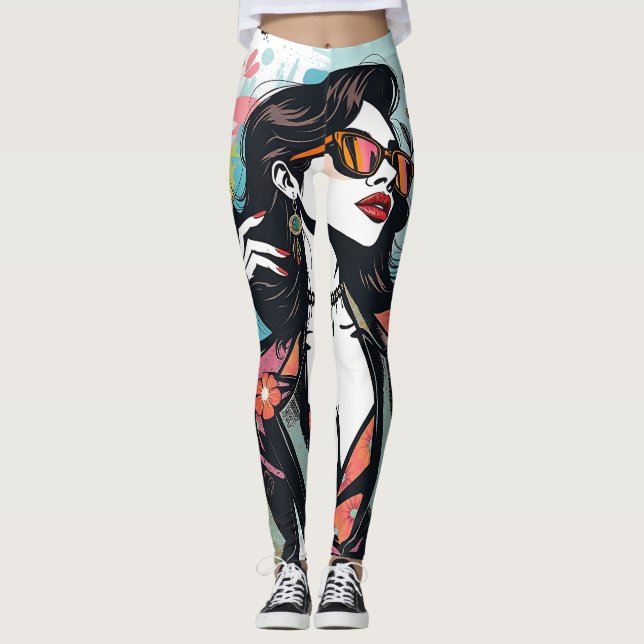 Artistic Abstract Floral-Paint Splatter Yoga Pants (Front)