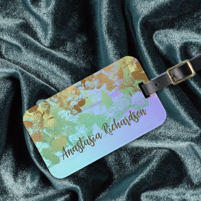 Artistic Abstract Green Gold Glitter Brushstrokes Luggage Tag (Creator Uploaded)