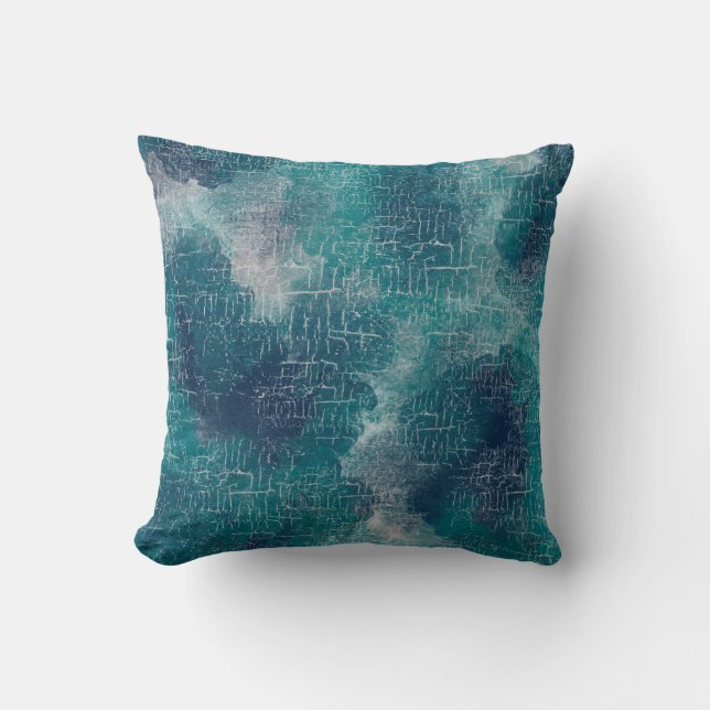 Artistic Abstract Grunge, Navy, Teal, Turquoise Cushion (Front)