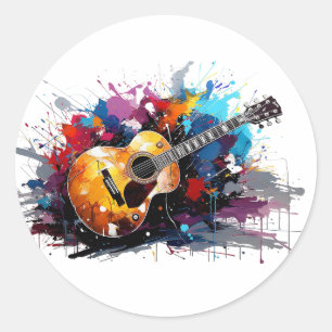 Artistic Abstract Guitar Music Lover's Art Classic Round Sticker