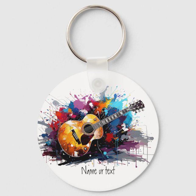 Artistic Abstract Guitar Music Lover's Art  Key Ring (Front)