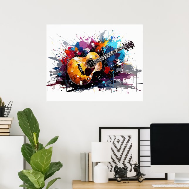 Artistic Abstract Guitar Music Lover's Art Poster (Home Office)