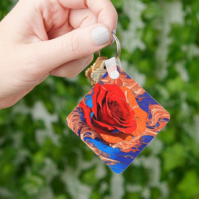 Artistic Abstract Marbled Rose  Key Ring (Hand)