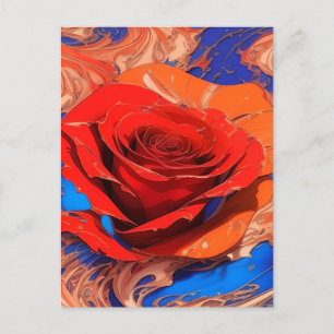 Artistic Abstract Marbled Rose Postcard