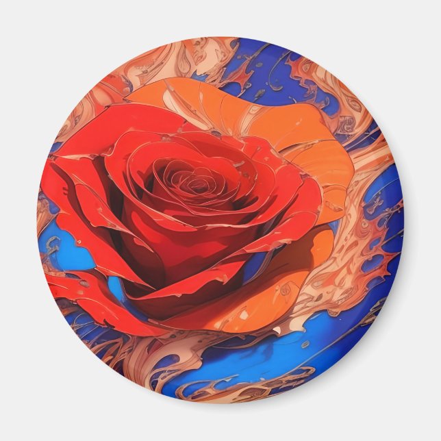 Artistic Abstract Marbled Rose Round Magnet (Front)