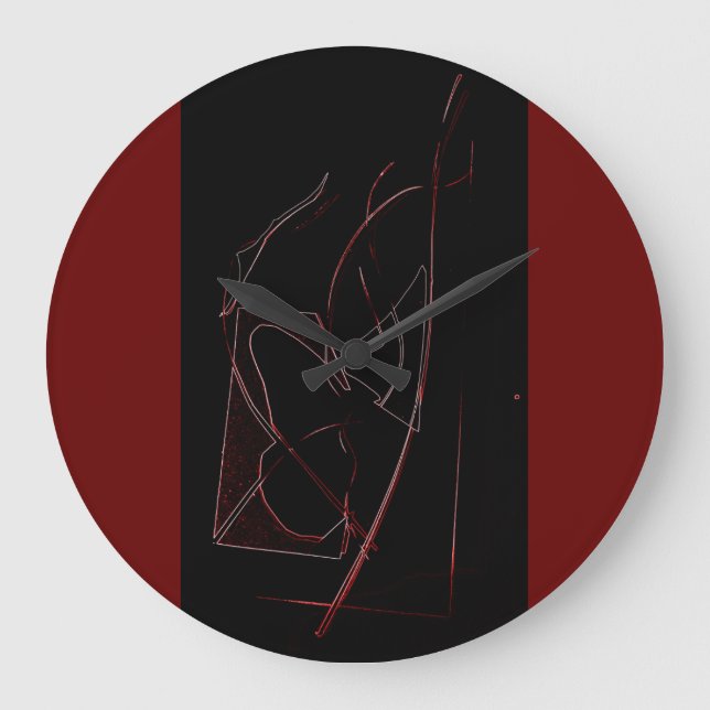 ARTISTIC ABSTRACT RED AND BLACK ROUND WALL CLOCK (Front)
