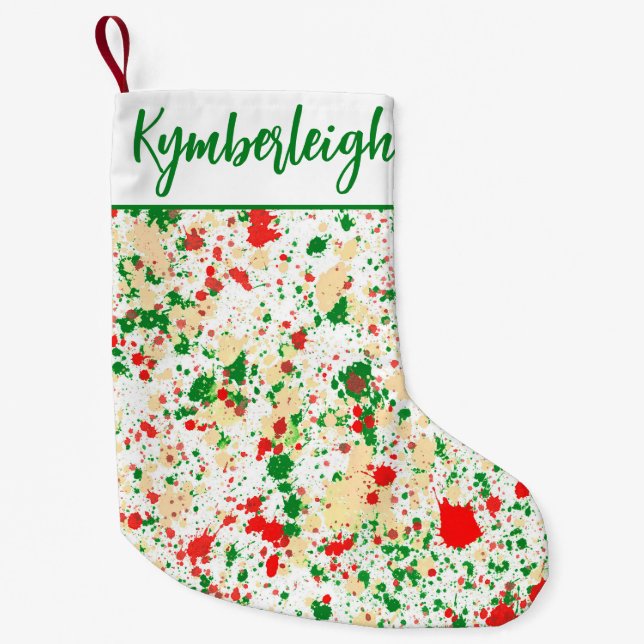 Artistic Abstract Watercolor Paint Splashes Name Small Christmas Stocking (Front)