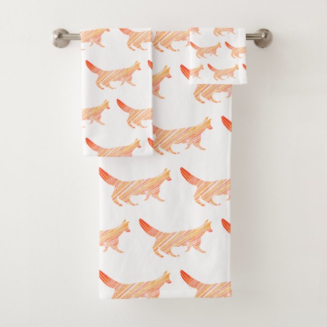 Artistic Abstract Woodland Red Foxes Bath Towel Set (Insitu)