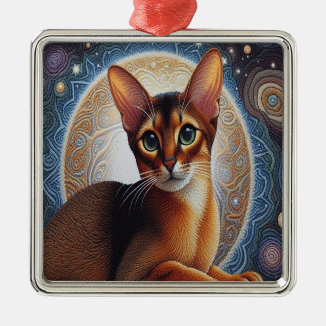 Artistic Abyssinian Cat,  Modern Abyssinian Kitten Metal Ornament (Front)