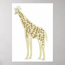 Artistic African Giraffe Tree Leaves Nature Theme