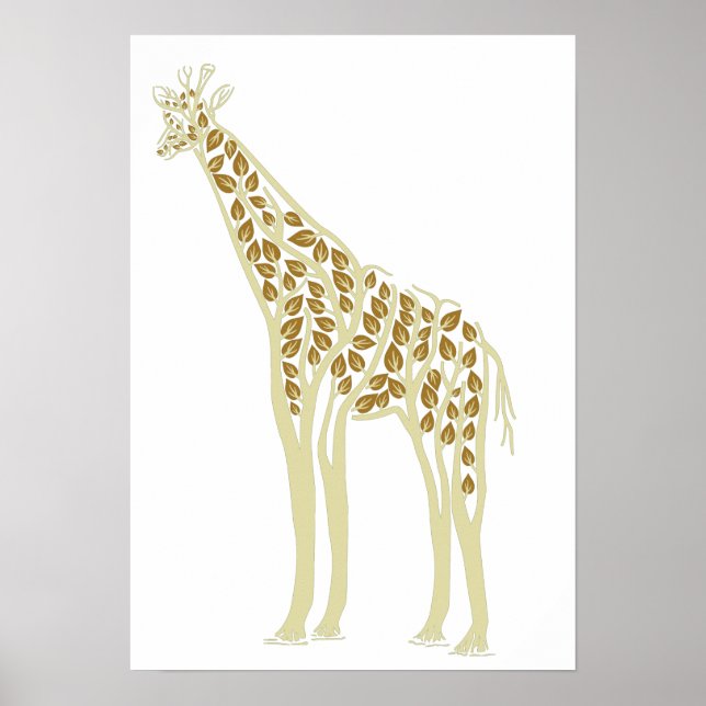 Artistic African Giraffe Tree Leaves Nature Theme Poster (Front)