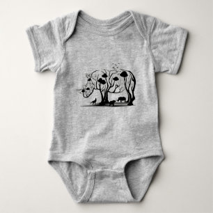 Artistic African Rhino Tree Art Wild Nature Baby Bodysuit