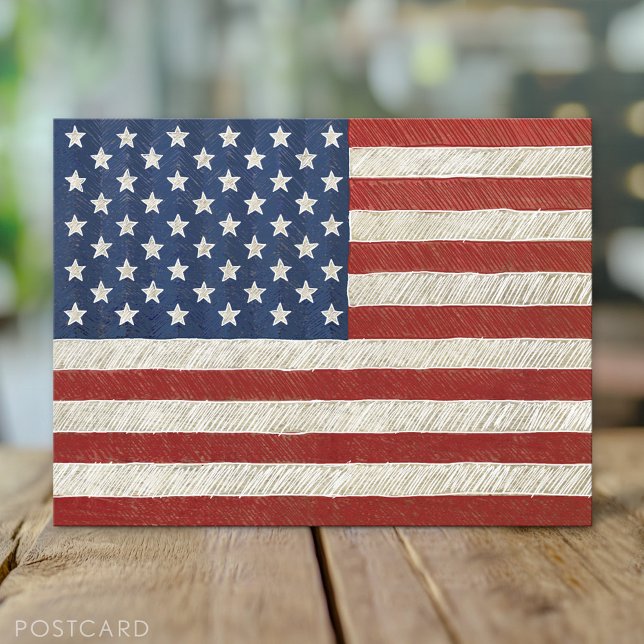 Artistic American Flag - Hand Sketched Art Postcard (Custom Personalized Photo Collage Postcard)