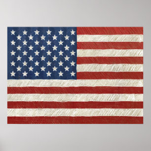 Artistic American Flag - Hand Sketched Art Poster