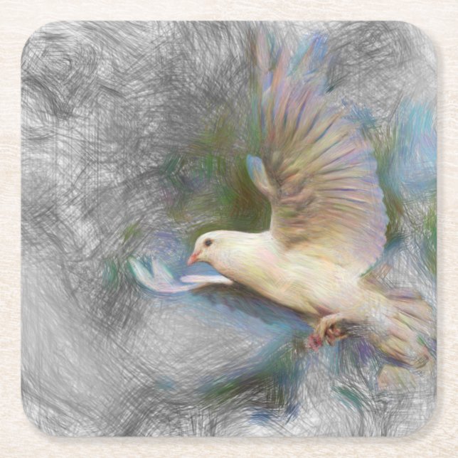 artistic animal dove square paper coaster (Front)