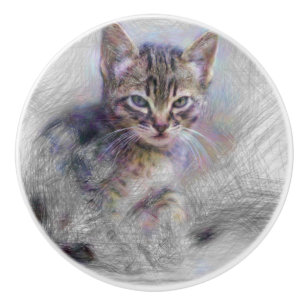 Artistic Animal Kitten Ceramic Knob