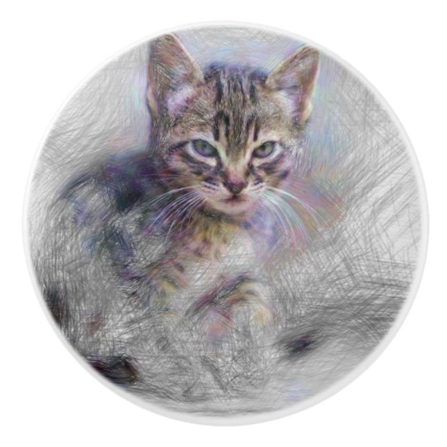 Artistic Animal Kitten Ceramic Knob (Front)