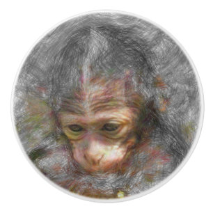 artistic animal monkey baby ceramic knob