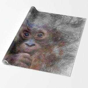 artistic animal orang baby wrapping paper