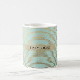ARTISTIC AQUA SILVER SKETCH STRIPED LINE PATTERN COFFEE MUG