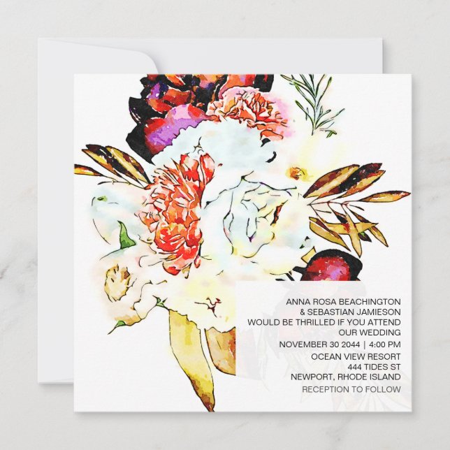 *~* Artistic AR15 QR RSVP Burgundy Floral WEDDING Invitation (Front)