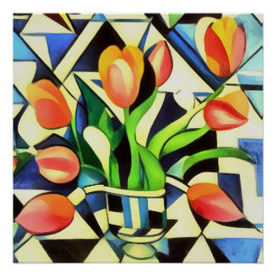Artistic Art Deco Style Tulips Poster