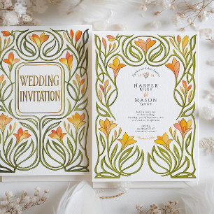Artistic Art Nouveau Orange Lily Wedding Invitation