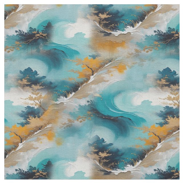 Artistic Asian Oriental Waves & Sceneries Fabric (Close Up)