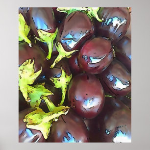 Artistic Aubergines Black Outline Art Poster