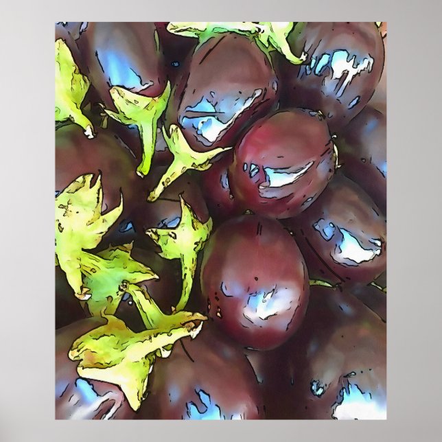 Artistic Aubergines Black Outline Art Poster (Front)