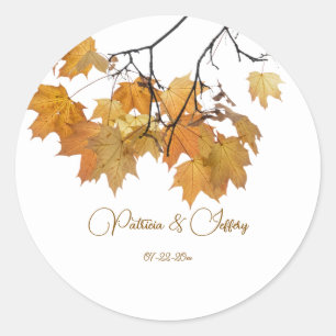 Artistic Autumn Fall Leaves Wedding Classic Round Sticker